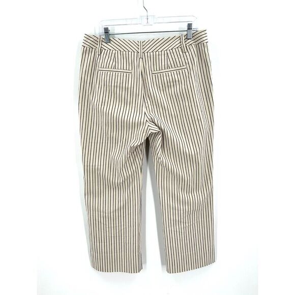 CABI Ivory White Navy Blue Striped Tik Tok Cropped Bootcut Trouser Pants Size 10 - Picture 3 of 8